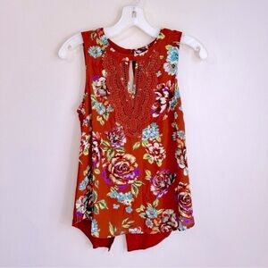 NWT Daniel Rainn Crochet Lace Accented Floral Blouse in Burnt Orange Size XSP